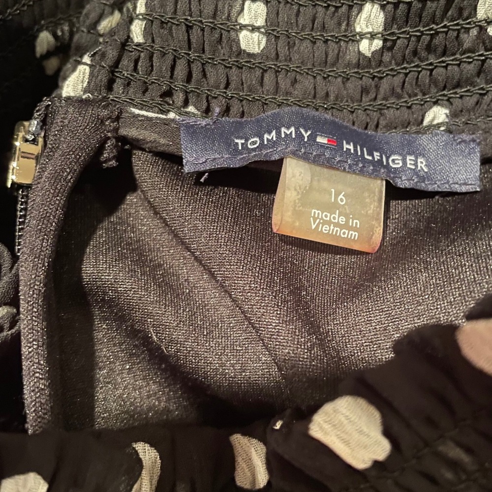 Tommy Hilfiger Black Polka Dot Sheer Sleeve‎ Smocked High Neck Shift Dress Sz 16 - Picture 7 of 7